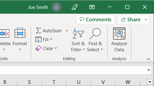 Name in Excel title bar